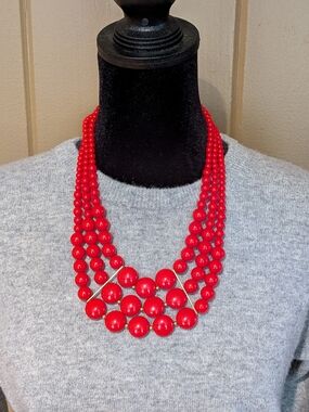 Red Multi-Strand Bead Necklace - Women Jewelry